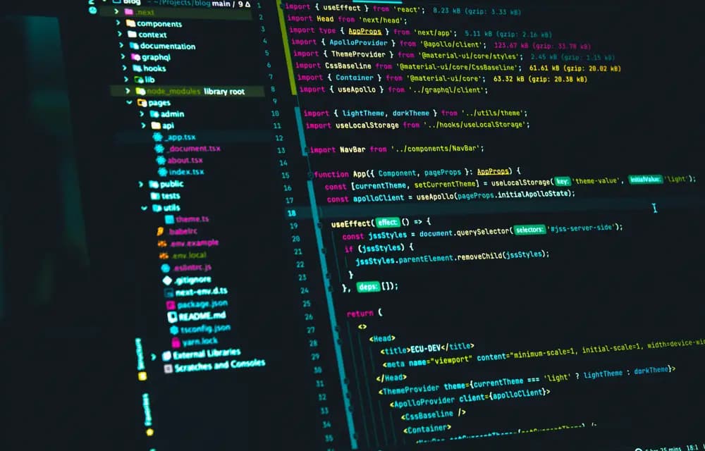 A code editor showing a React project with a file tree on the left
