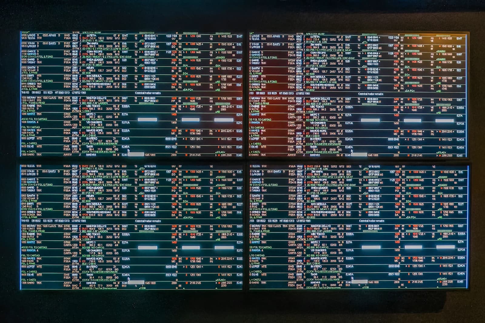 Rows of monitoring data on a large screen