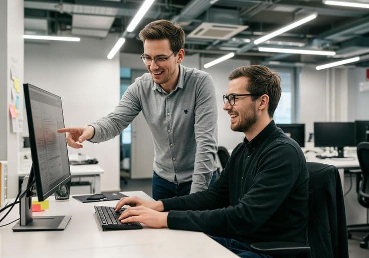 NextCTL engineers pair-programming in the office